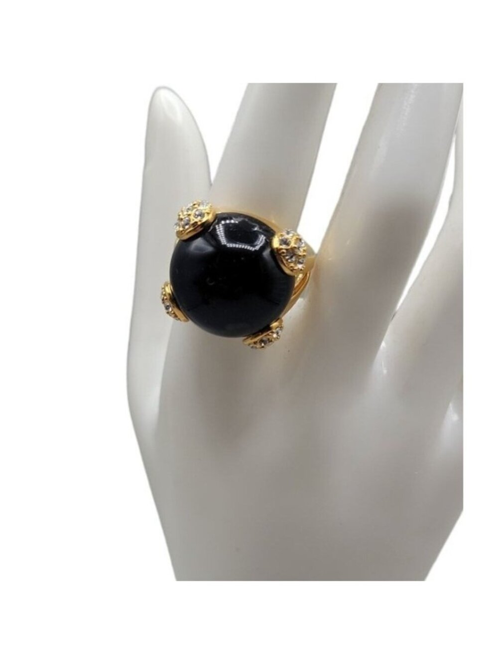 Cobalt Blue Bubble Art Glass Ring 18kgp 7.5 Signed RM Rhinestones Gold Tone - Picture 5 of 16